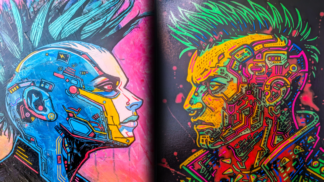 A Cyberpunk Diptych in bold colours